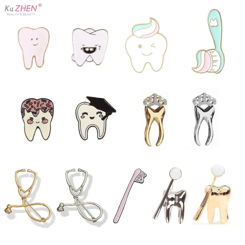 Cartoon Brooch Dentist Badge Brooch Tooth And Toothbrush Enamel Tooth Brooches For Dentist Clothes Decoration Accessories Gift
