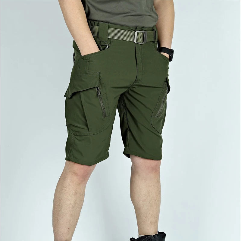 Summer Men Cargo Shorts Quick Dry Tactical Short Pants Multi-Pocket Shorts Men's Outdoor Hunting Fishing Knee Length Trousers