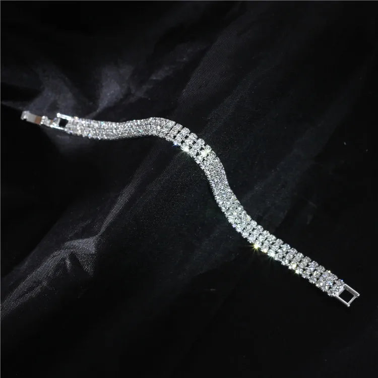 Luxury Bling Crystal Rhinestone Bracelets for Women Silver Color Elegant Bridal Wedding Jewelry