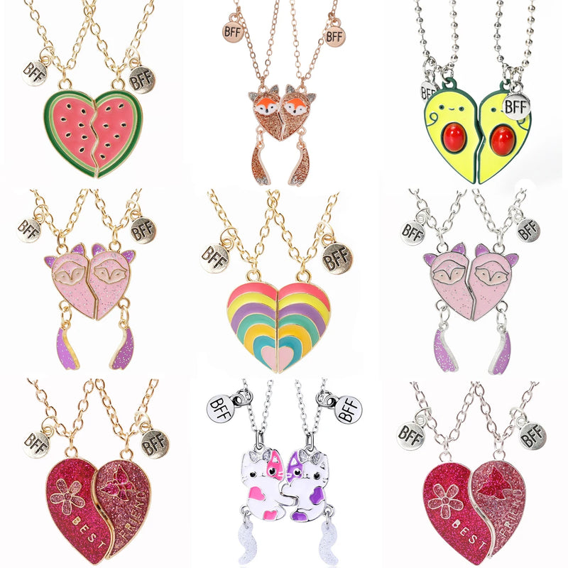 2 Pcs/Set Magnetism Best Friends Pendant Necklace for Women Rabbit Lover Broken Heart Clavicle Chain BFF Best Friends Jewelry