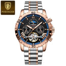 POEDAGAR Tourbillon Automatic Mechanical Wristwatch Waterproof Luminous Date Week Leather Men Watch Luxury Fashion Men's Watches