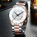 Luxury Hollow Out Men's Watches Fashion Business Calendar Blue Stainless Steel Mesh Belt Analog Quartz Watch Relogio Masculino