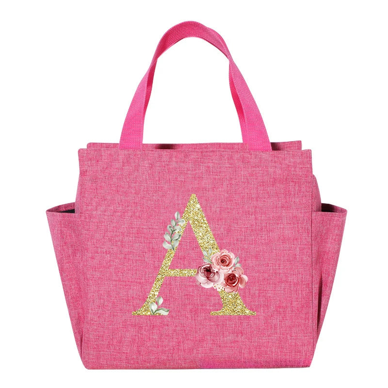 A~N Letter Printed Nylon Lunch Bag With Zipper Waterproof Insulation Bag Ice Bag Suitable For Men & Women's Work Picnic Travel