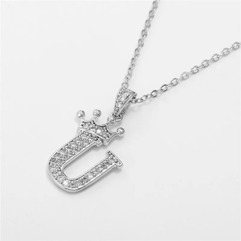 Necklace Crown Cubic Zircon Alphabet Pendants Gold A-Z Letter Pendant Necklace Shinning 26 Initial Collares Jewelry Full Zircon