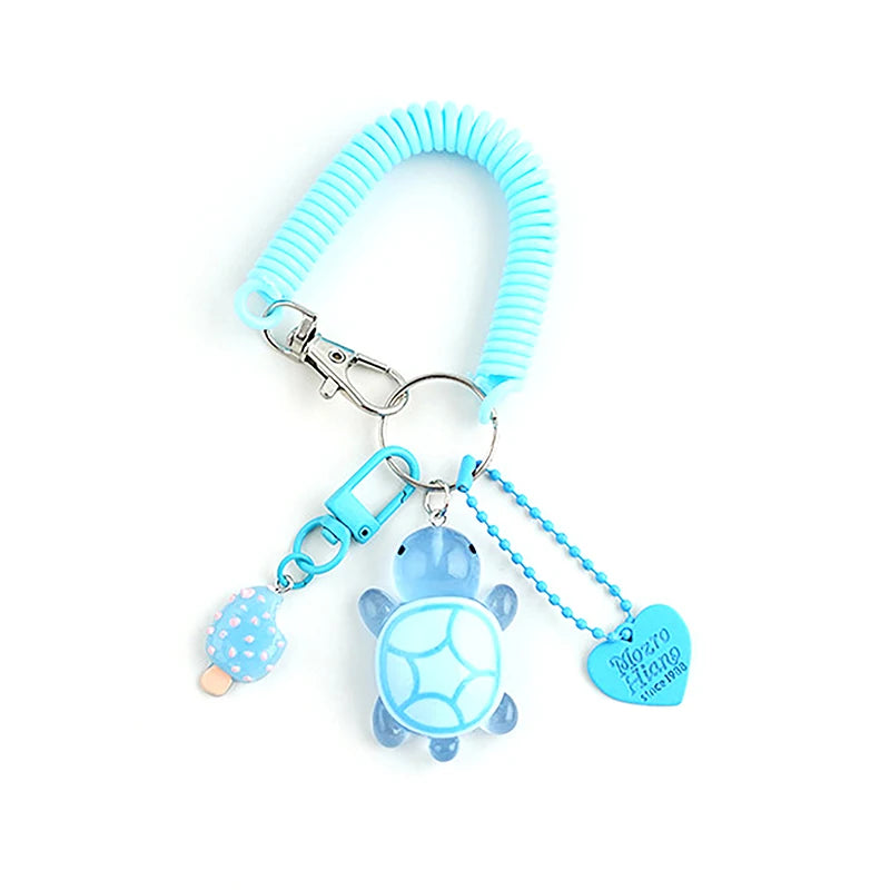 Creative Candy Color Flower Heart Pendant Keychain Cute Small Flower Key Ring Bag Pendant Accessories Luminous Turtle Pendant