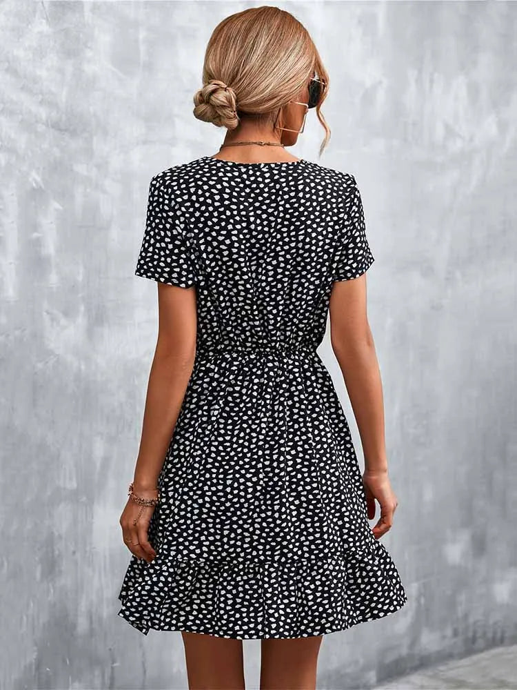 Summer Short Boho Dress Women V Neck Print Floral Party Dress Ladies Bohemian Flower Mini Dress For Women