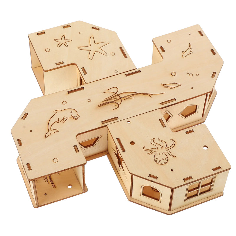 Hamster Tunnel Squirrel Toy Small Animals Labyrinth Mice Maze Chew Hamsters Cages Pet Wooden Hidden House Playing