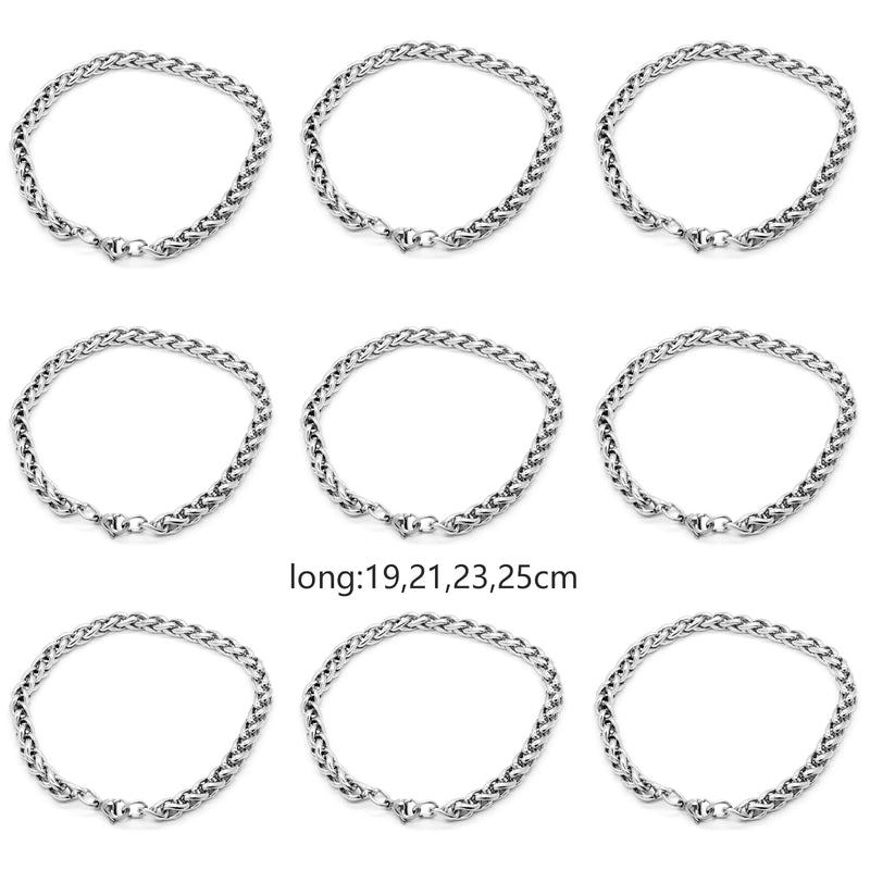 1PC 19-25cm Stainless Steel Bracelets Curb Cuban Silver Color Classic For Men Dragon Link Chain Bracelets Anklet Fashion Jewelry