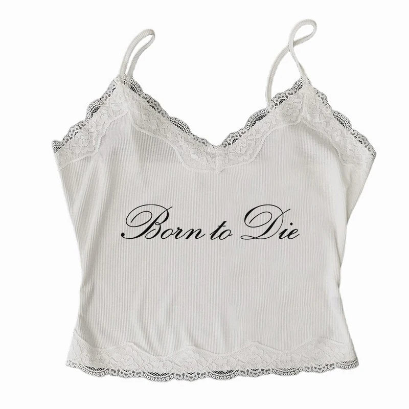 EMO Lace Y2k Tank Top Harajuku Letter Print Rock Goth Retro Crop top Streetwear Punk Sleeveless T-shirt Hiphop Spice Girls Sling