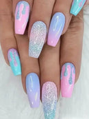 Detachable Manicure Wearable Nail Art Press On Nails purple Glitter French False Nails Long Coffin Fake Nails Full Cover Tips