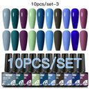 Mtssii 10PCS Reflective Gel Nail Polish Set Fluorescent Glitter Semi Permanent Hybrid Gel Varnish Soak Off UV Lamp For Manicure
