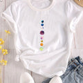 Women's Planet Print Crew Neck T-Shirt, Casual Short Sleeve T-Shirt, Casual Every Day Tops, Women's Clothing