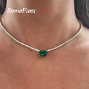 Stonefans Fashion Green Crystal Pendant Necklace Chain for women Simple Jewelry Statment Rhinestone Choker Colllar Chain Gfts