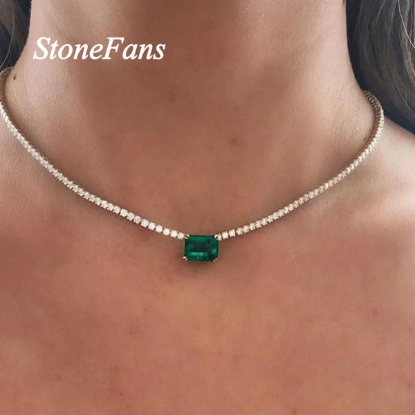 Stonefans Fashion Green Crystal Pendant Necklace Chain for women Simple Jewelry Statment Rhinestone Choker Colllar Chain Gfts