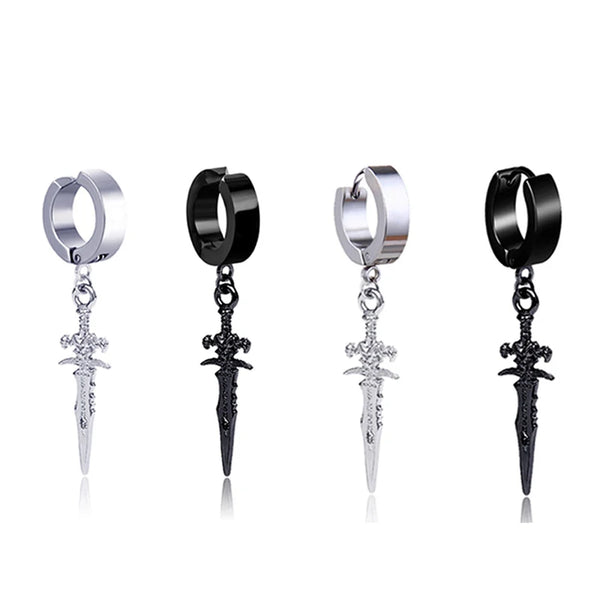 1 Pairs Stainless Steel Painless Ear Clip Earrings for Men Women Punk Sword Cross Black Non Piercing Fake Earrings Jewelry Gifts