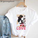 Frenchies In Love Animal Print T-Shirt Women'S Clothing French Bulldog Tshirt Femme Harajuku Kawaii Clothes Dog Lover T Shirt