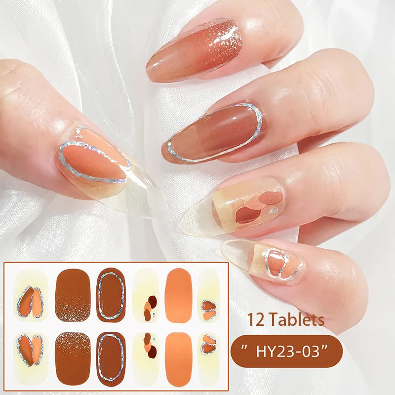 New 16 Strips Autumn Nail Stickers Full Cover Nail Patch Leopard Print 3D Nail Stickers Nail Polish Strips DIY Nail Art Making