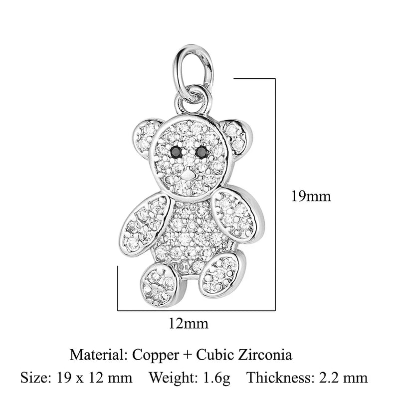 Fashion Cat Horseshoe Copper CZ Cycling Charm Wholesale Bear Butterfly Racket Pendant For Bracelet Necklace Making