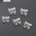 10Pcs Pink Metal Gem Zircon Nail Art Charm 3D Luxurious Heart Ribbon Cross Starlight Nail Decoration DIY Zircon Nail Accessories