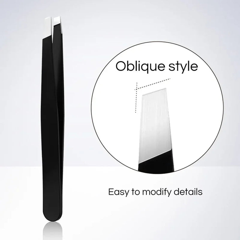 CNK  Wholesale  Stainless Steel Black Eyebrow Tweezer with Slant and Flat Point Beauty Tools for Eyebrows & Ingrown Hair Removal