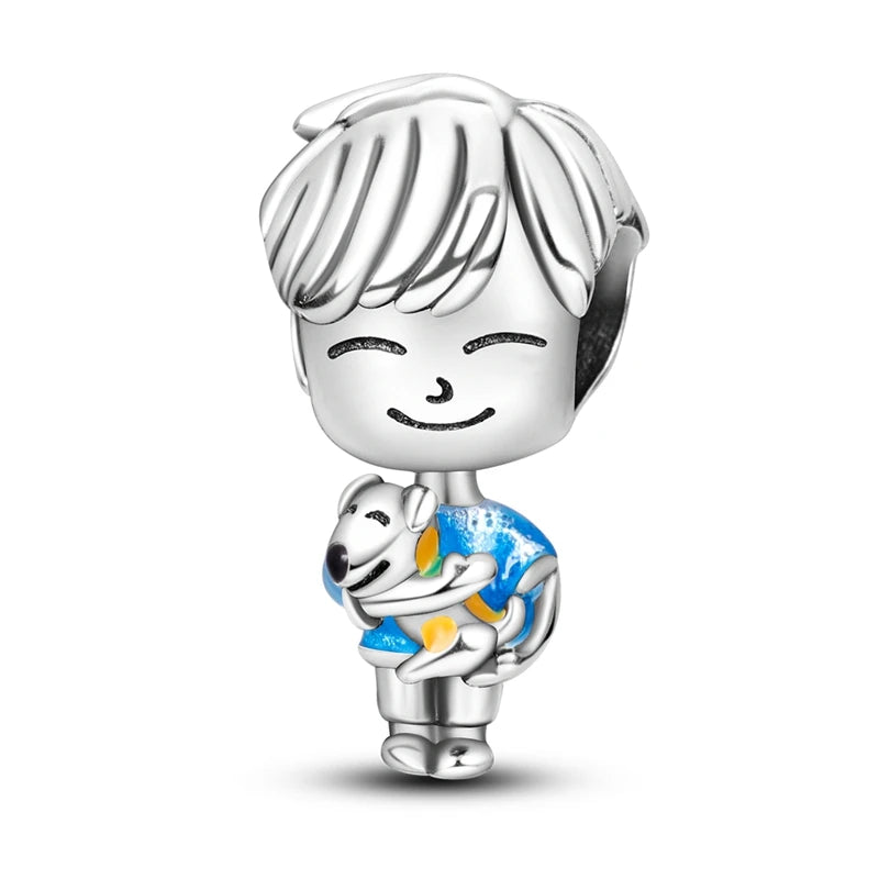 925 Sterling Silver Boy Girl and Heart Shape Pendant Charm Couple Lovers Bead Fit Pandora Original Bracelet DIY Jewelry Making