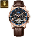 POEDAGAR Tourbillon Automatic Mechanical Wristwatch Waterproof Luminous Date Week Leather Men Watch Luxury Fashion Men's Watches