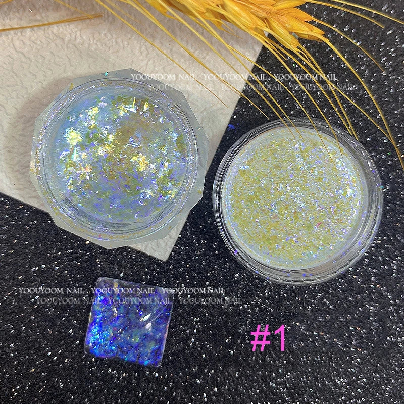 1Jar Aurora Chameleon Snowflake Ultra-Thin Iridescent Nail Sequins Holographic Opal EyeShadow Ice Glitter Nail Chameleon Flakes