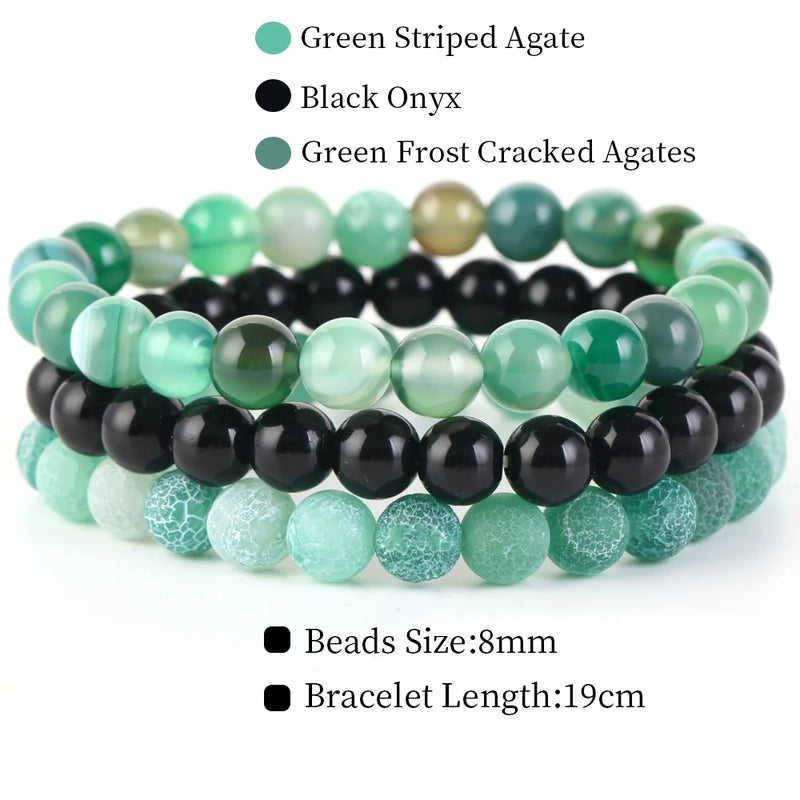 8mm 3Pcs/Set Natural Stone Bracelet Rose Quartz Opal Turquoise Amethysts Hematite Jaspers Bracelets For Women Men Jewelry