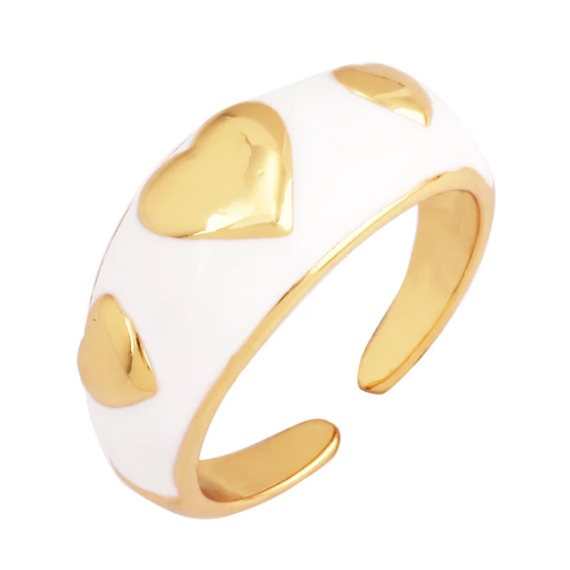 Heart Enamel Ring, Neon Pink Orange Turquoise Blue Pendant Oil Dropped, Sweet Romantic Party Jewelry Wholesale P33