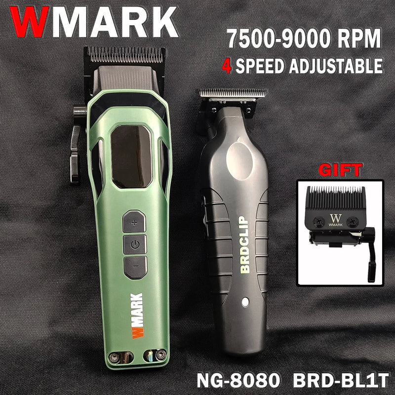 WMARK NG-8080 BK-BL1T Professional Hair Clipper Trimmer 9000/7800RPM DLC Blade LED Display Men's Haircut Machine With Base