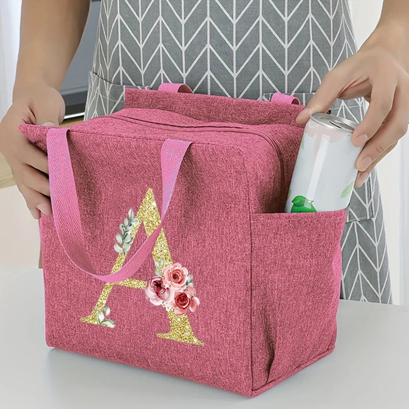 A~N Letter Printed Nylon Lunch Bag With Zipper Waterproof Insulation Bag Ice Bag Suitable For Men & Women's Work Picnic Travel