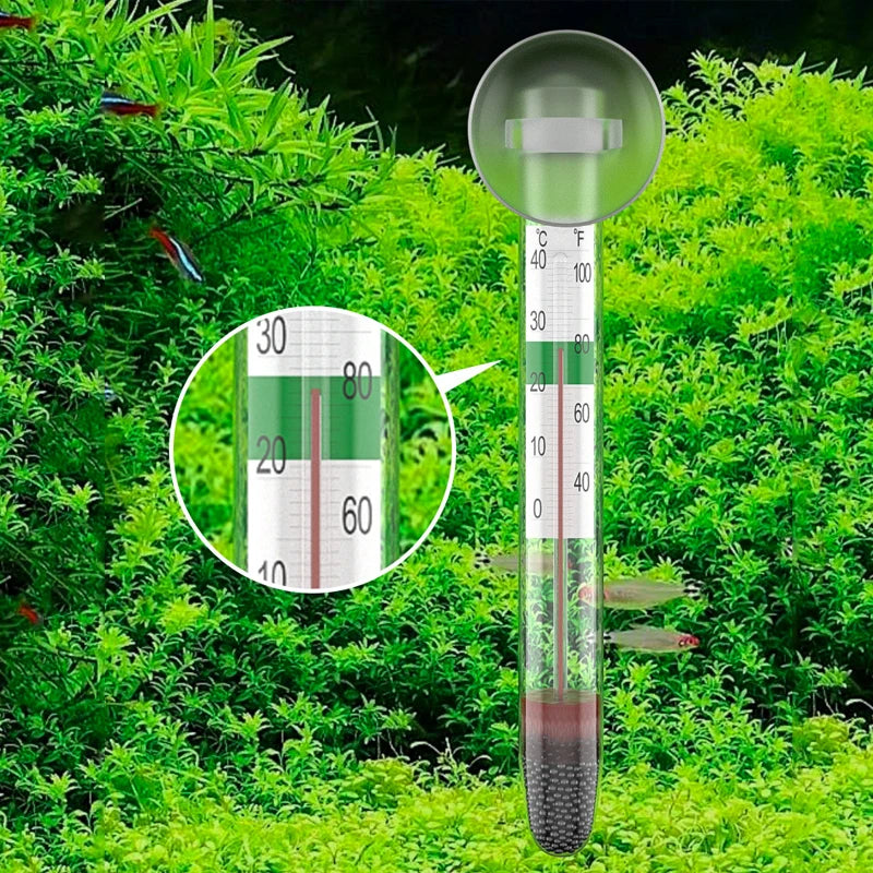 Floating Aquarium Thermometer Fish Tank Glass Temperature Measuring Tool With Suction Cup Fahrenheit Celsius Accessories 1pc