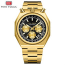 MINI FOCUS 0601 Multifunctional Unique design Quartz Watch for Men Calendar Luminous Stainless Steel Strap Bull Head Mens Watch