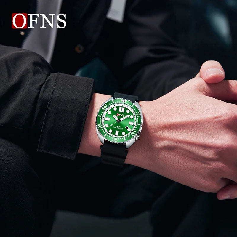 OFNS New Style Fashion 8033 Men's Quartz Watch Simple Fashion Waterproof Calendar Watch Casual Silicone Strap Watch Wristwatch