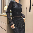 Spring Autumn Fashion Solid Round Neck Long Sleeve T-Shirts Women's Clothing Patchwork Sequin Bottoming Shirt Breathable Tops