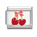 Sweet Red Cherry Bow Knot Heart Pendant Cherry Italian Charm Links Fit 9mm Stainless Steel Bracelet Women Jewelry DIY Making