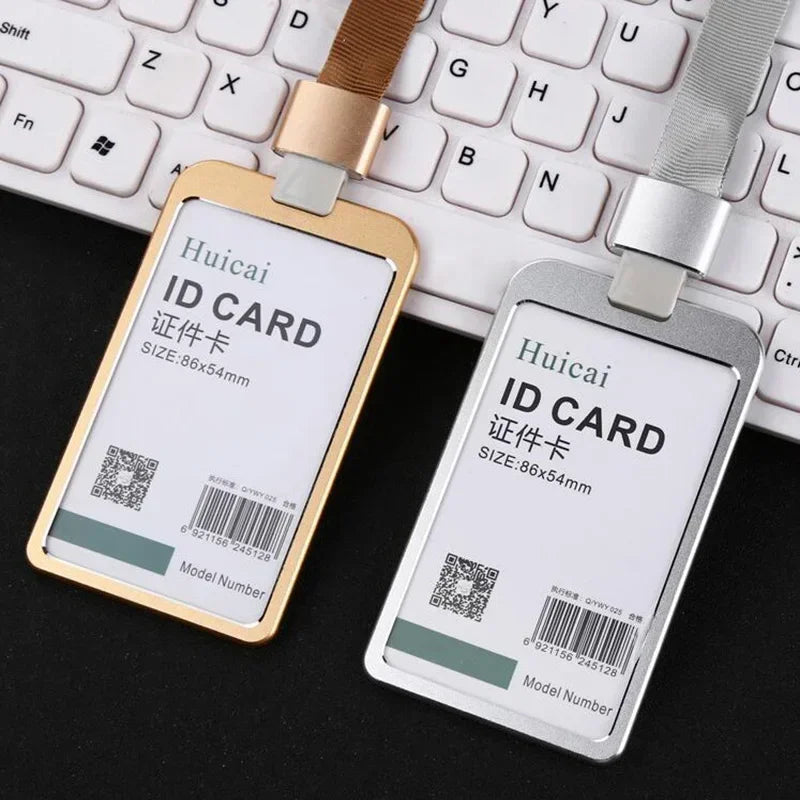 Women Men Bank Credit Card ID Holder Aluminium Alloy Business Card Case Work Card Badge Lanyard Holder Protector Cover