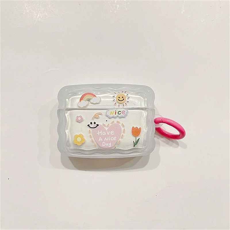 Cute Cartoon Wave Lovers Cover For Apple Airpods Pro 2nd Fashion Smile Heart Earphone Protector Cases for Airpods 1 2 3 Keyring