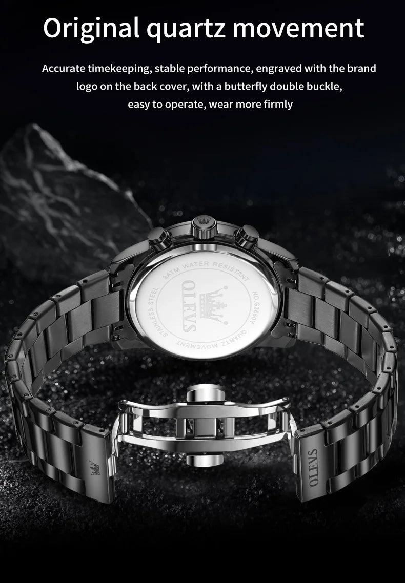 OLEVS 3660 Mens Watch Business Simply Original Quartz Watch Waterproof Luminous Watch For Man Multifunctional Chronograph Reloj