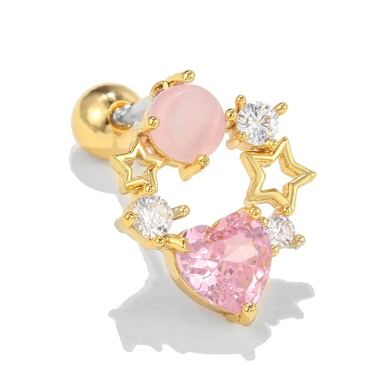 Pendientes de botón con forma de flor, estrella y corazón de circonita brillante de estilo coreano para mujer