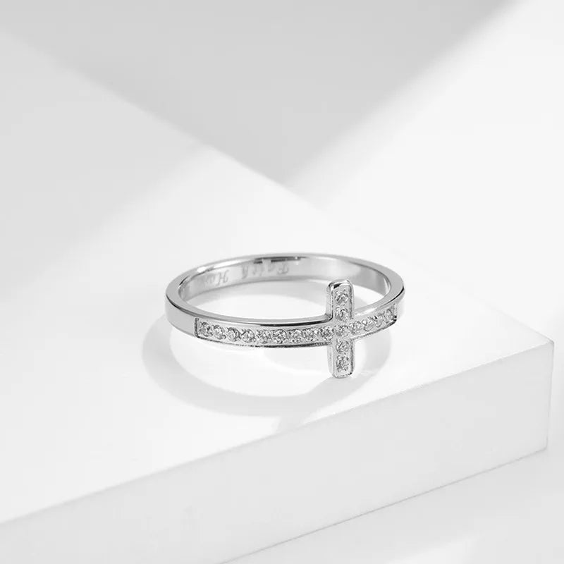 Stainless Steel "Faith Hope Love" Engraved Pave CZ Cross Ring Wedding Band for Women Men Size 5-10