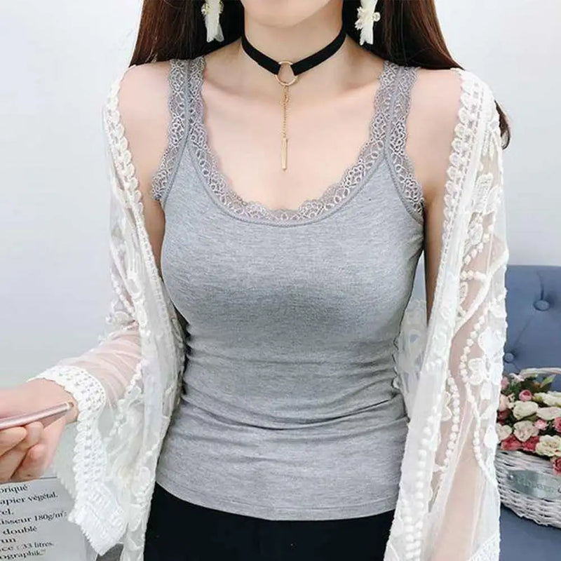 Summer Camisole Women Vest Elegant Lace Trimmed Women's Tank Tops for Summer Slim Fit Sleeveless Camisole Vest with for Ladies