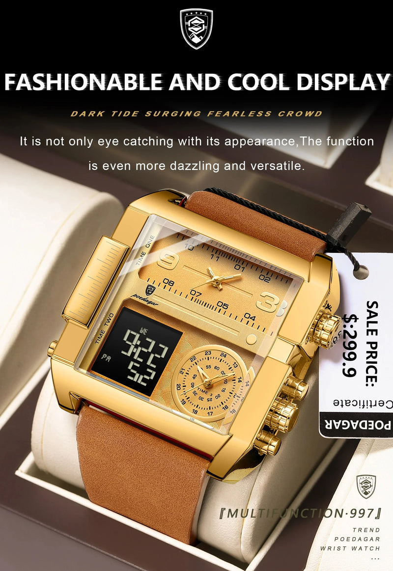 POEDAGAR Luxury Man Watch Quartz Waterproof Luminous Date Chronograph Leather Men Wristwatch Military Sports Men's Watches Reloj