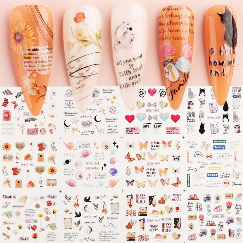 12pcs Nail Stickers Flower Leaf Lace Design Geometry Line Nail Art Sliders Manicure Polish Decal Wrap Decorations Wholesale