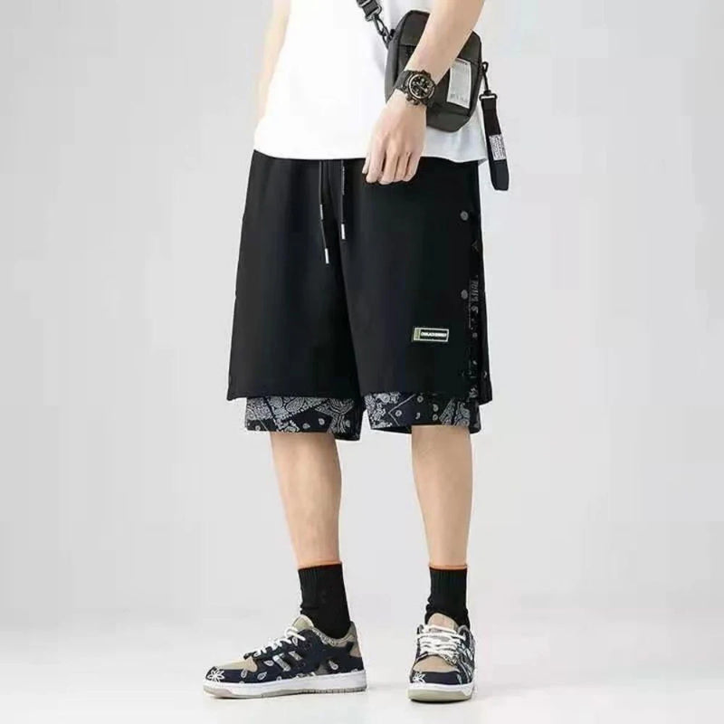 Men Short Basketball Paisley Hippie Streetwear Hip Hop Harajuku Retro Printed Irregular Loose Wide leg