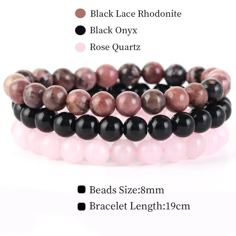8mm 3Pcs/Set Natural Stone Bracelet Rose Quartz Opal Turquoise Amethysts Hematite Jaspers Bracelets For Women Men Jewelry