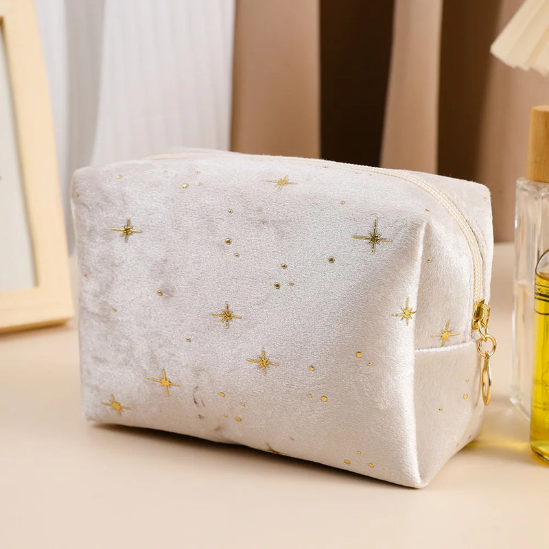 Star Cosmetic Bag for Women Travel Portable Toiletry Bag Soft Velvet Cosmetics Makeup Brush Lipstick Storage Bag Organizer Pouch
