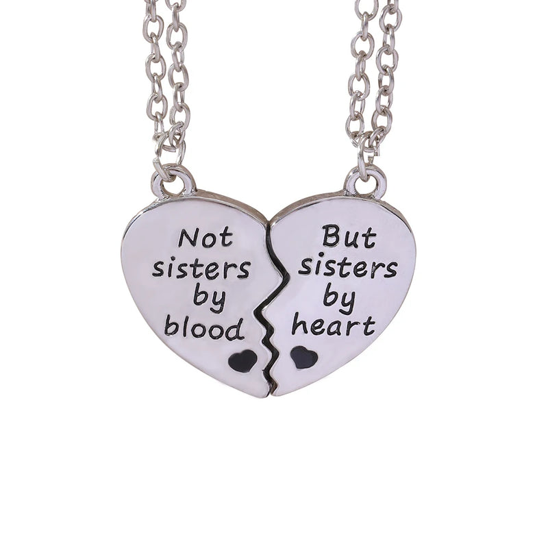 True Words Talk Not Sisters By Blood But By Heart Pendant Necklace Set For 2 For Women Soul Mate Bestie Friendship Memorial