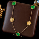 GANEMLY 316L Stainless Steel Red Plum Blossom Plant Leaf Flower Set Reversible Necklace Earrings Bracelet Women Clover Jewelry