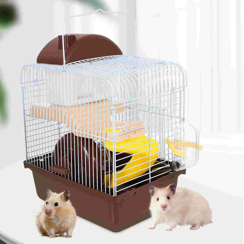 1pc Double Layer Hamster Cage Acrylic Portable Small Pets House Chinchilla Hamster House (Brown)